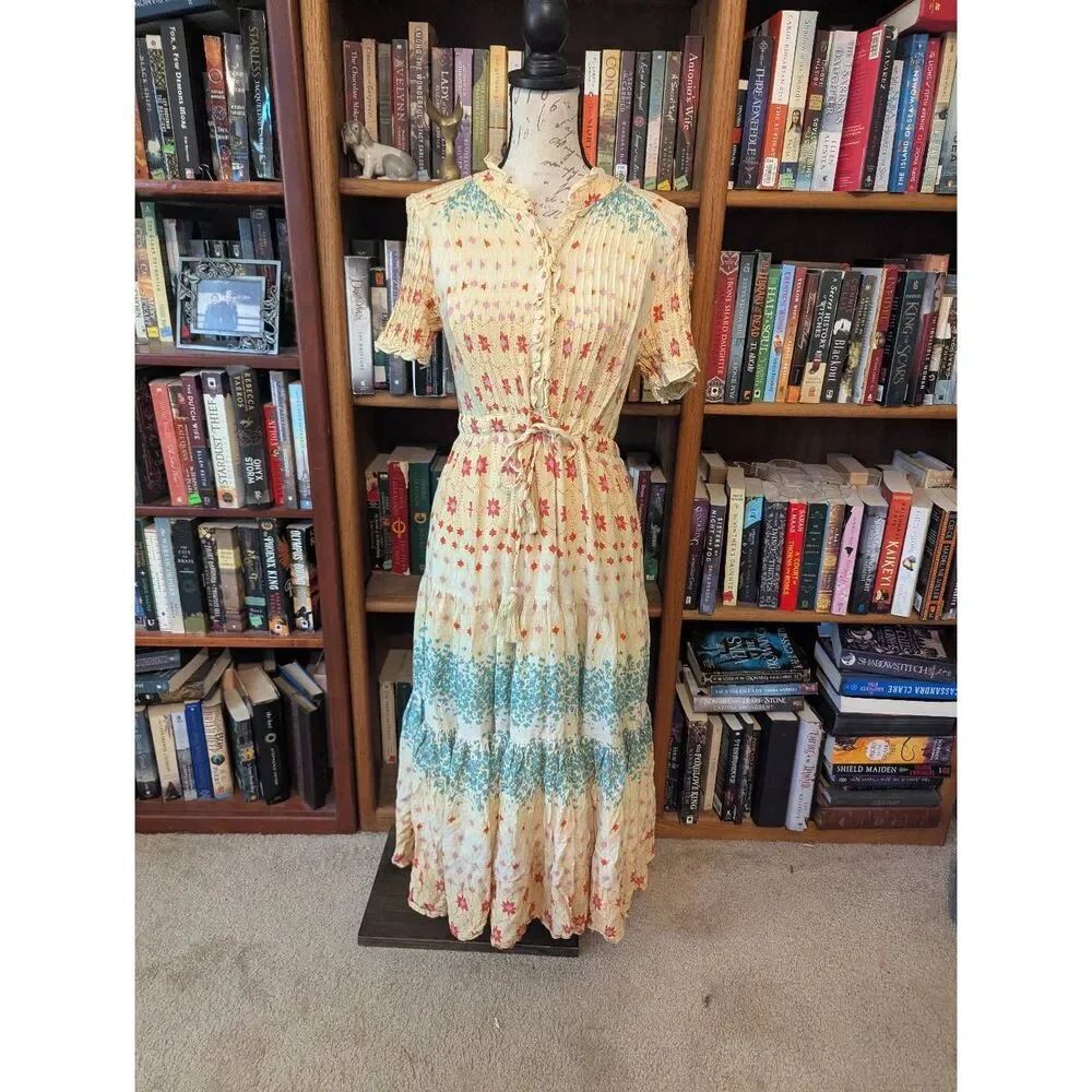 Free People Rare Feelings Tiered Printed Tassels Tie Maxi Dress Small $148
